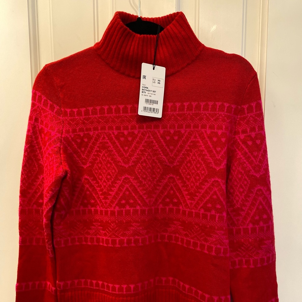 Bogner Fire + Ice pink and red wool ski sweater size XS BNWT